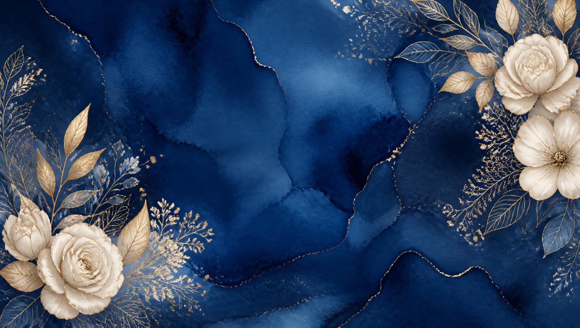 Décor floral doré sur fond bleu royal